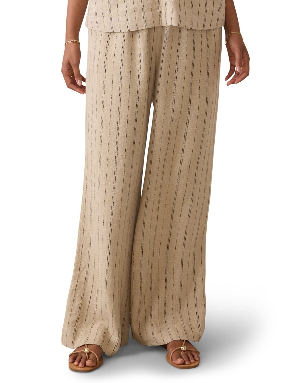 Faherty Riviera Linen Blend Stripe Wide Leg Pants Beige Medium - Picture 3 of 12